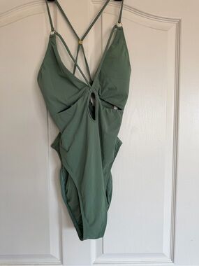 Robin Piccone Olive Green One-Piece Swimsuit with Braided Straps